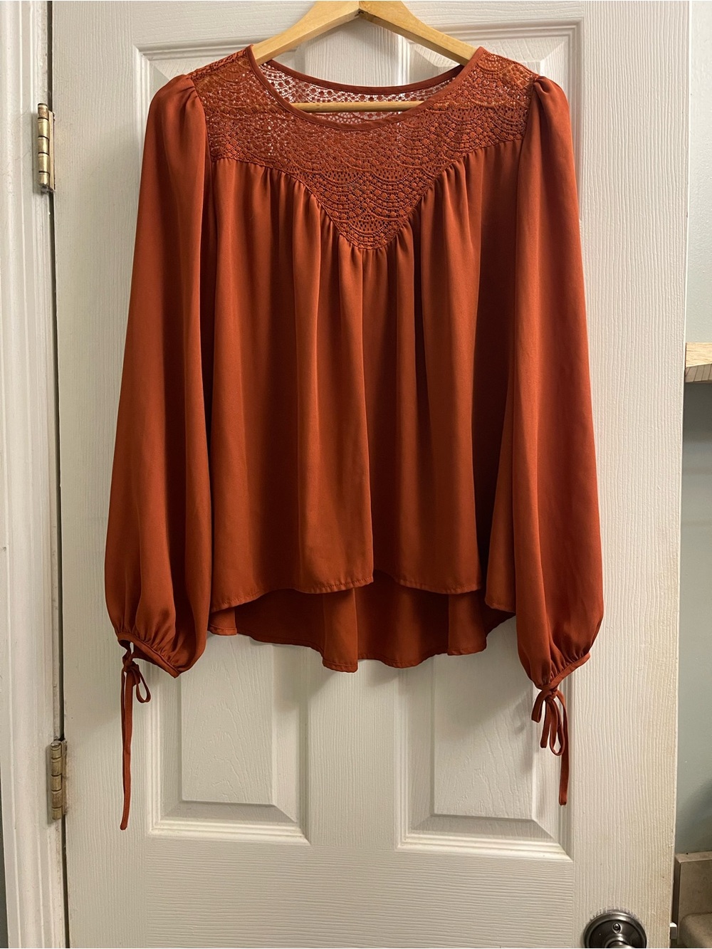 Charlotte Russe Crochet Yoke Burnt Orange Blouse